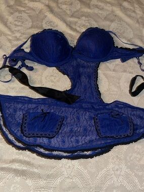 Royal Blue Lace Bustier with Bow Accents - Women's Intimates